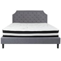 Brighton King Size Tufted Upholstered Platform Bed In Light Gray Fabric With Pocket Spring Mattress