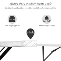 Giantex Picnic Table Bench Set Outdoor Camping All Weather Metal Base Wood-Like Texture Backyard Poolside Dining Party Garden Patio Lawn Deck Large Camping Picnic Tables For Adult (White)