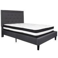 Roxbury Full Size Tufted Upholstered Platform Bed In Dark Gray Fabric With Pocket Spring Mattress