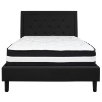 Roxbury Full Size Tufted Upholstered Platform Bed In Black Fabric With Pocket Spring Mattress