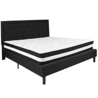 Roxbury King Size Tufted Upholstered Platform Bed In Black Fabric With Pocket Spring Mattress
