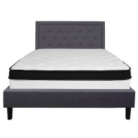 Roxbury Queen Size Tufted Upholstered Platform Bed In Dark Gray Fabric With Pocket Spring Mattress