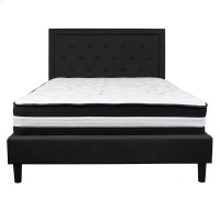 Roxbury Queen Size Tufted Upholstered Platform Bed In Black Fabric With Pocket Spring Mattress