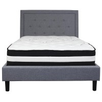 Roxbury Full Size Tufted Upholstered Platform Bed In Light Gray Fabric With Pocket Spring Mattress