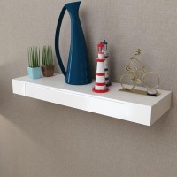 White MDF Floating Wall Display Shelf 1 Drawer BookDVD Storage 242188