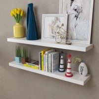 2 White MDF Floating Wall Display Shelves BookDVD Storage 242185