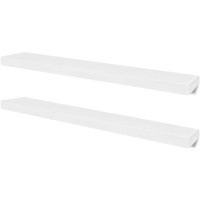 2 White MDF Floating Wall Display Shelves BookDVD Storage 242185
