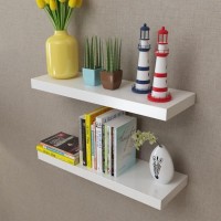 2 White MDF Floating Wall Display Shelves BookDVD Storage 242183