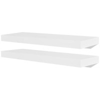 2 White MDF Floating Wall Display Shelves BookDVD Storage 242183