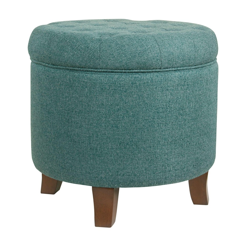 Homepop By Kinfine Fabric Upholstered Round Storage Ottoman - Button Tufted Ottoman With Removable Lid, Teal