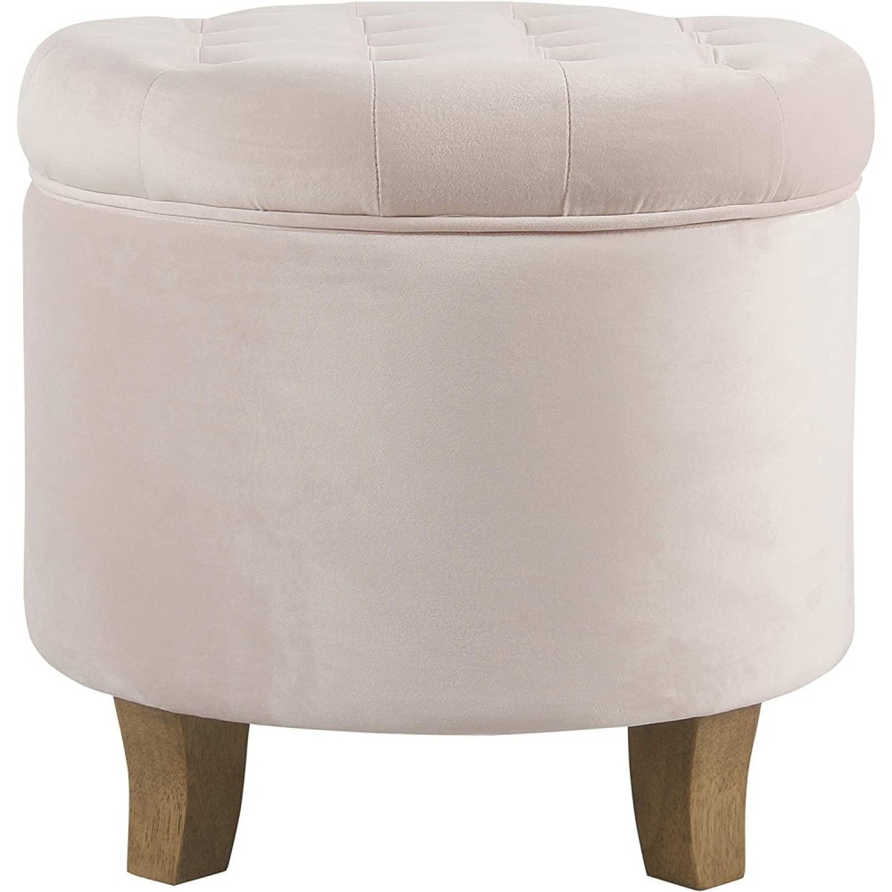 Homepop Home Decor Upholstered Round Velvet Tufted Foot Rest Ottoman Ottoman With Storage For Living Room & Bedroom Decorative Home Furniture, Pink Blush Small