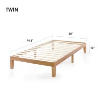 Mellow Naturalista Classic 12Inch Solid Wood Platform Bed Wooden Slats No Box Spring Needed Easy Assembly Twin Natural P