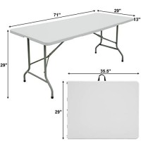 Forup 6Ft Table, Folding Utility Table, Fold-In-Half Portable Plastic Picnic Party Dining Camp Table (White)