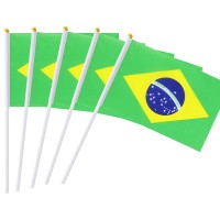 Kind Girl 25 Pack Hand Held Small Mini Flag Brazil Flag Brazilian Stick Flag Round Top National Country Flags Party Decorations