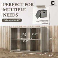 Caphaus Sturdy Room 13-Inch Cube Storage Organizer Shelf, With Extra Thick Exterior Edge, Open Storage Shelf Divider, Bookcase, 6-Cube, Rustic Grey Oak