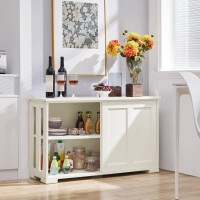 Yaheetech Storage Cabinet Kitchen Buffet Cabinet Sideboard With Sliding Door, Adjustable Shelf & Open Side Panels, Stackable Cupboard For Kitchen, Living Room, Hallway Furniture, Antique White