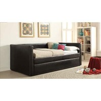 Homeroots Pu, Wood Frame 88 Black Pu Daybed And Trundle