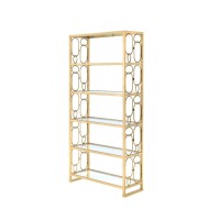 Homeroots Glass Metal 36 X 19 X 77 Clear Glass And Gold Bookcase