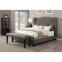 Homeroots Furniture Queen Bed, 2-Tone Chocolate Linen -0 Linen, Ca Foam (Tb117) (285237)