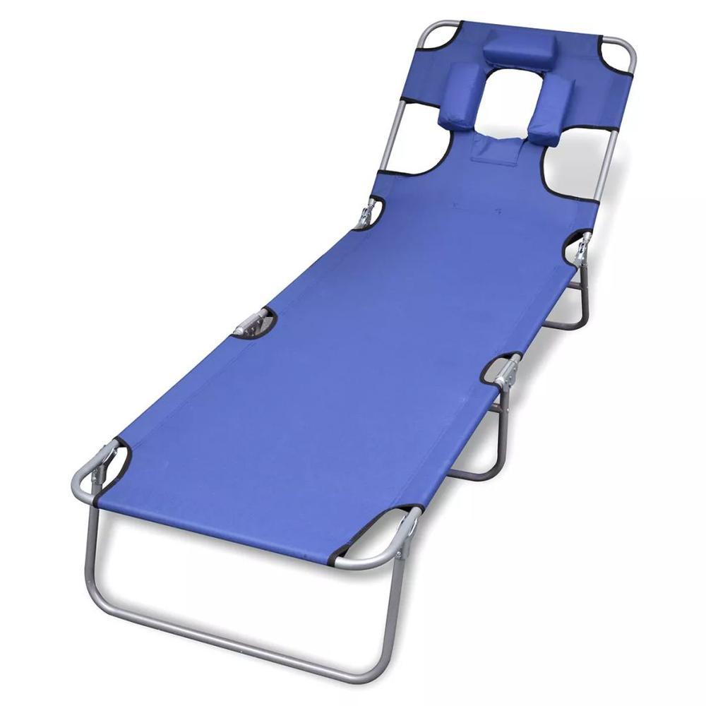 vidaXL Folding Sun Lounger with Head Cushion Powdercoated Steel Blue 41481