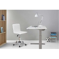 Furmax Mid Back Vanity Chair For Makeup Room, Low Back Pu Leather Swivel Computer Desk Chair, Task And Office Chair Retro With Armless Ribbed (White)