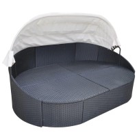 vidaXL Outdoor Lounge Bed with Canopy Poly Rattan Black 41832