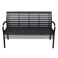 Vidaxl Outdoor Patio Bench, Garden Park Bench With Armrests, Front Porch Chair For Backyard Deck Lawn Yard Poolside, Steel And Wpc Black