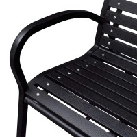 Vidaxl Outdoor Patio Bench, Garden Park Bench With Armrests, Front Porch Chair For Backyard Deck Lawn Yard Poolside, Steel And Wpc Black