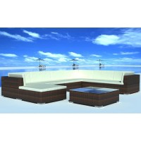 vidaXL 8 Piece Garden Lounge Set with Cushions Poly Rattan Brown 42089