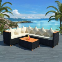 vidaXL 4 Piece Garden Lounge Set with Cushions Poly Rattan Black 43000