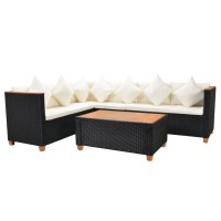 vidaXL 4 Piece Garden Lounge Set with Cushions Poly Rattan Black 43000