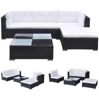 vidaXL 5 Piece Garden Lounge Set with Cushions Poly Rattan Black 42100