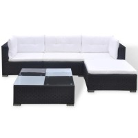 vidaXL 5 Piece Garden Lounge Set with Cushions Poly Rattan Black 42100