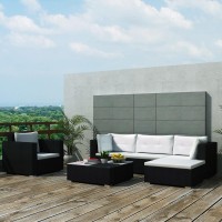 vidaXL 6 Piece Garden Lounge Set with Cushions Poly Rattan Black 42102