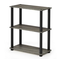 Furinno TurnSTube 3Tier Compact Multipurpose Shelf Display Rack with Square Tube French Oak GreyBlack