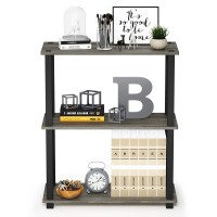 Furinno TurnSTube 3Tier Compact Multipurpose Shelf Display Rack with Square Tube French Oak GreyBlack