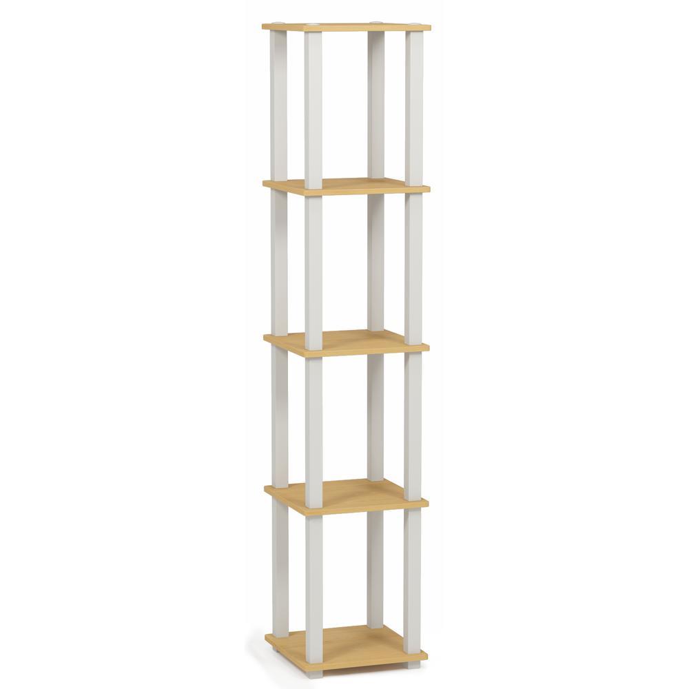 Furinno TurnSTube 5Tier Corner Square Rack Display Shelf with Square Tube BeechWhite 18026BEWH