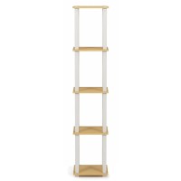 Furinno TurnSTube 5Tier Corner Square Rack Display Shelf with Square Tube BeechWhite 18026BEWH