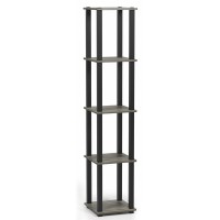 Furinno TurnSTube 5Tier Corner Square Rack Display Shelf with Square Tube French Oak GreyBlack 18026GYWBK