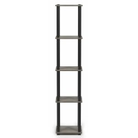 Furinno TurnSTube 5Tier Corner Square Rack Display Shelf with Square Tube French Oak GreyBlack 18026GYWBK