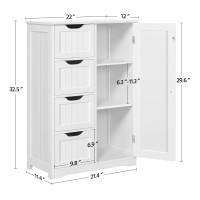 Topeakmart Free-Standing Cabinet Wooden Bathroom Cabinet Storage Cabinets Four Drawers And Cupboard For Bathroom And Kitchen