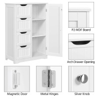 Topeakmart Free-Standing Cabinet Wooden Bathroom Cabinet Storage Cabinets Four Drawers And Cupboard For Bathroom And Kitchen