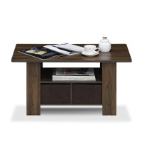 Furinno Andrey Coffee Table With Bin Drawer, Columbia Walnut/Dark Brown