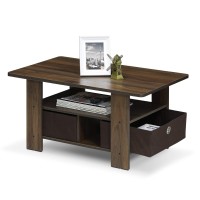 Furinno Andrey Coffee Table With Bin Drawer, Columbia Walnut/Dark Brown