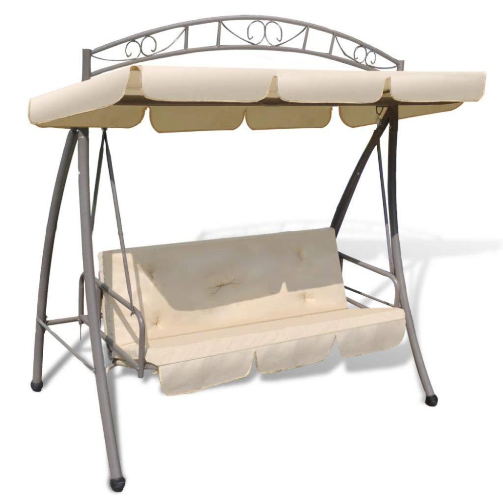 Vidaxl Outdoor Swing Bench W/Canopy Sand White Hammock Porch Garden Seat