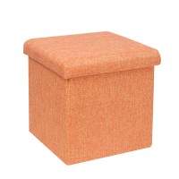 B Fsobeiialeo Storage Ottoman Cube, Linen Small Coffee Table, Foot Rest Stool Seat, Folding Toys Chest Collapsible For Kids Orange 11.8