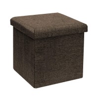 B Fsobeiialeo Storage Ottoman Cube, Linen Small Coffee Table, Foot Rest Stool Seat, Folding Toys Chest Collapsible For Kids Brown 11.8\X11.8\