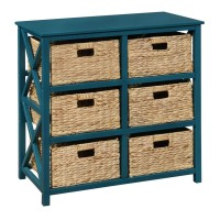 Ehemco 3 Tier X-Side End Storage Cabinet With 6 Wicker Baskets, Teal