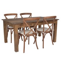 60 x 38 Antique Rustic Farm Table Set with 4 Cross Back Chairs and Cushions