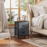 Wlive Nightstand, 2 Drawer Dresser For Bedroom, Small Dresser With 2 Drawers, Bedside Furniture, Night Stand, End Table With Fabric Bins For Bedroom, Closet, Entryway, College Dorm, Dark Grey